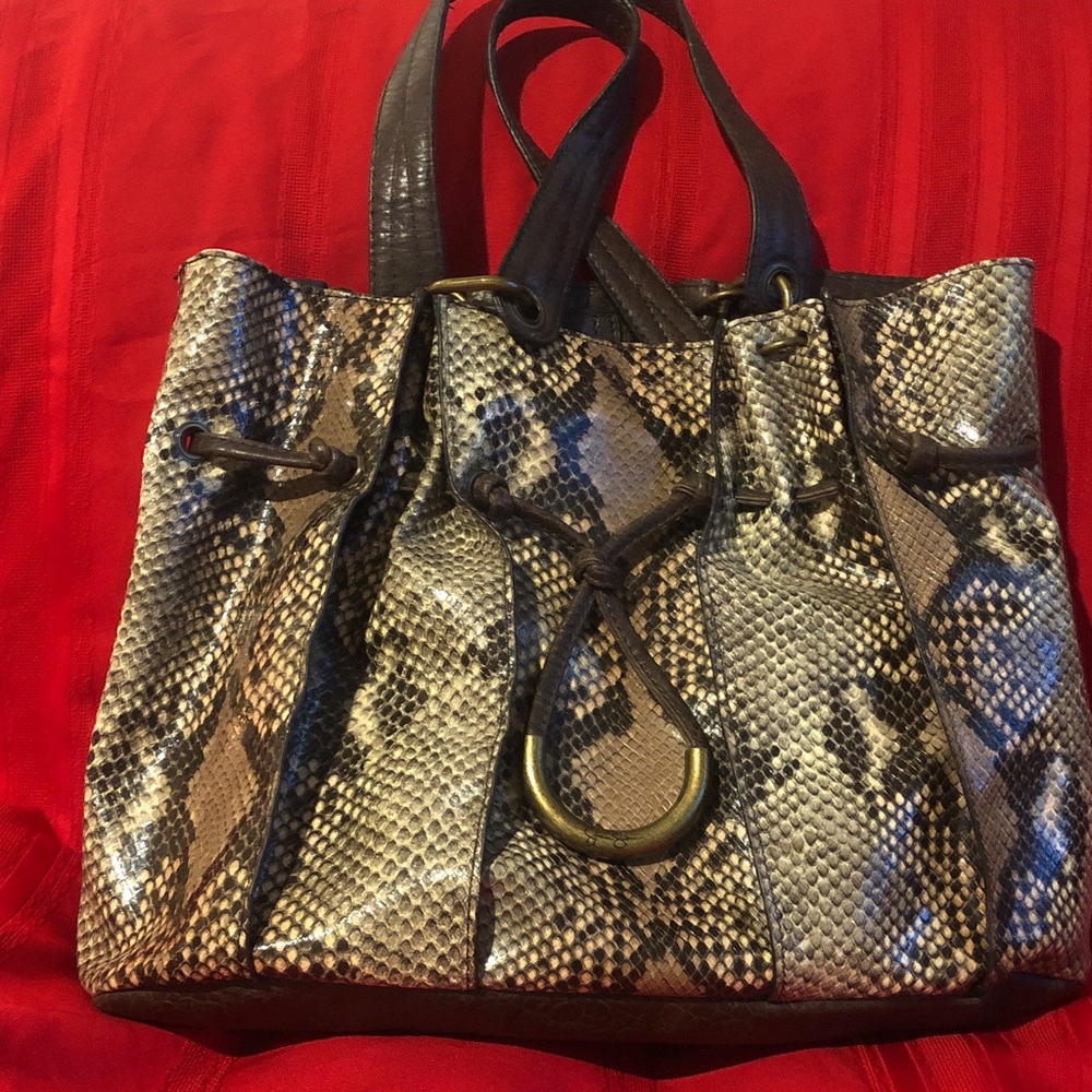 Jessica Simpson Snake-Print Tote in Beige and Brown